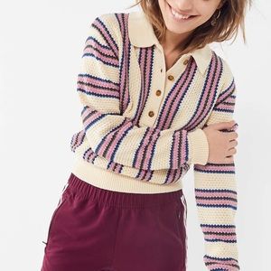 UO ricky waffle knit long sleeve polo shirt